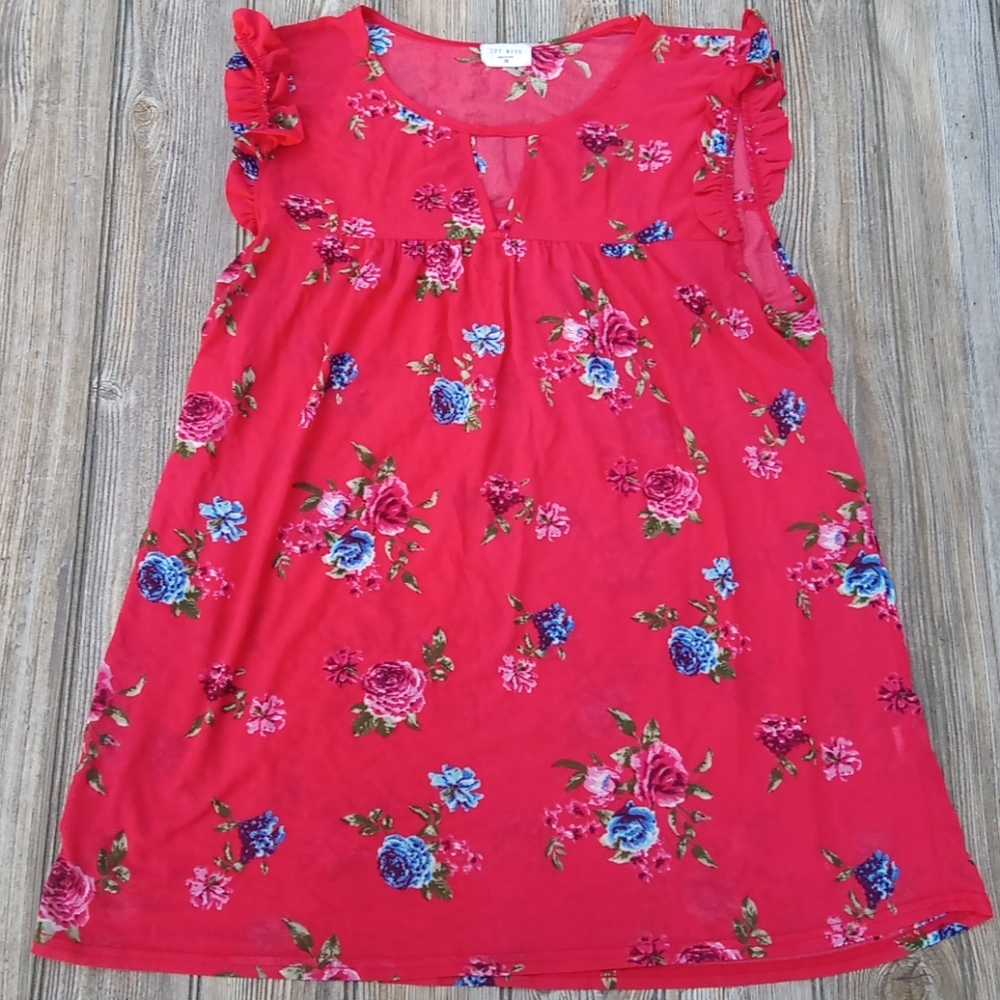 Ivy Rose Floral Sheer Ruffly Keyhole Blouse Top